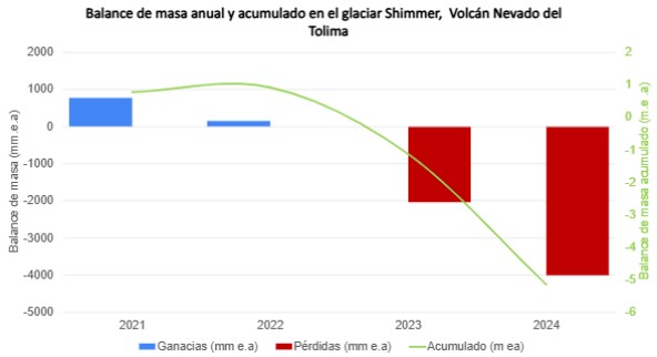 Balances de masa anuales del glaciar Shimmer