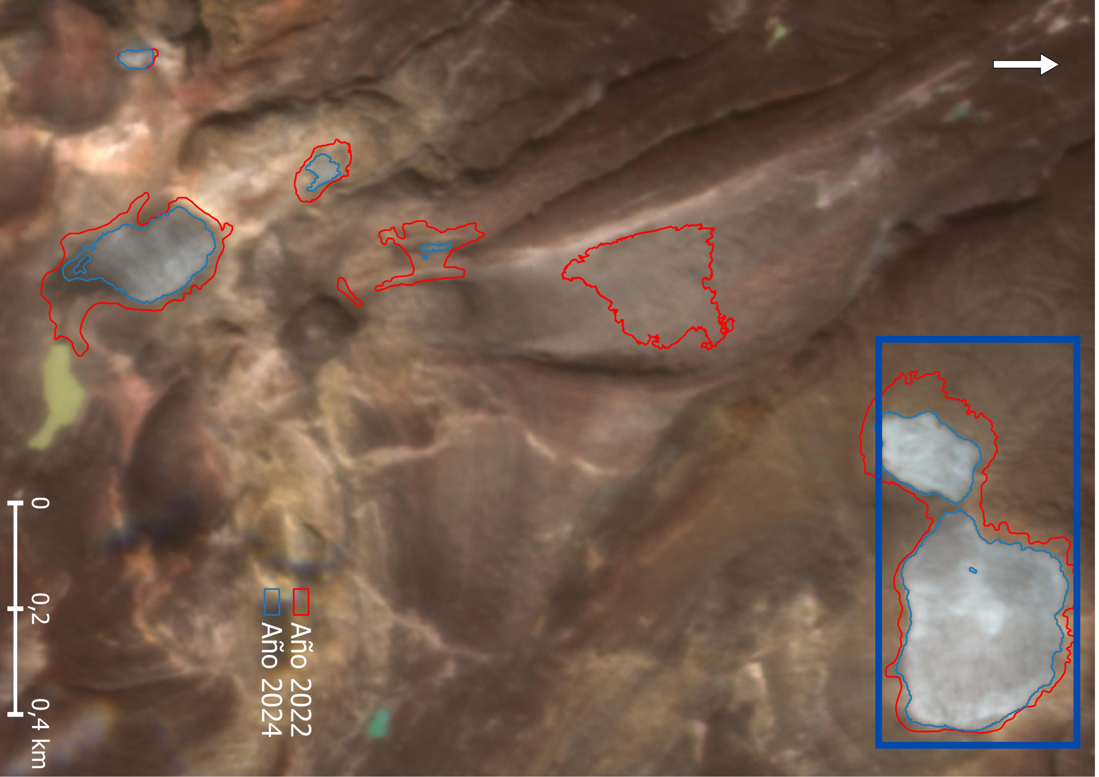 Ubicación del glaciar El Hongo. Imagen Planetscope