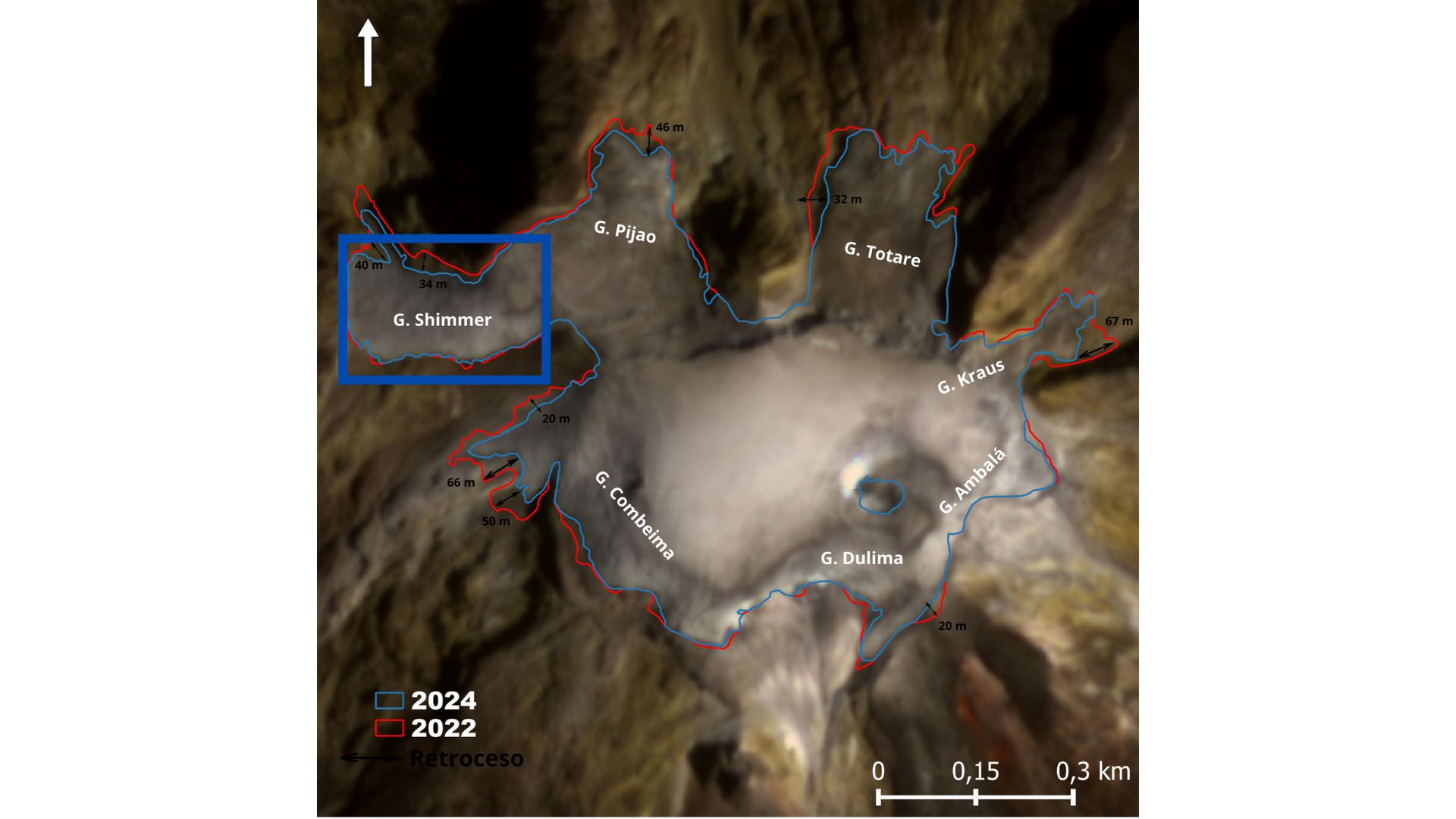 Ubicación del glaciar Shimmer