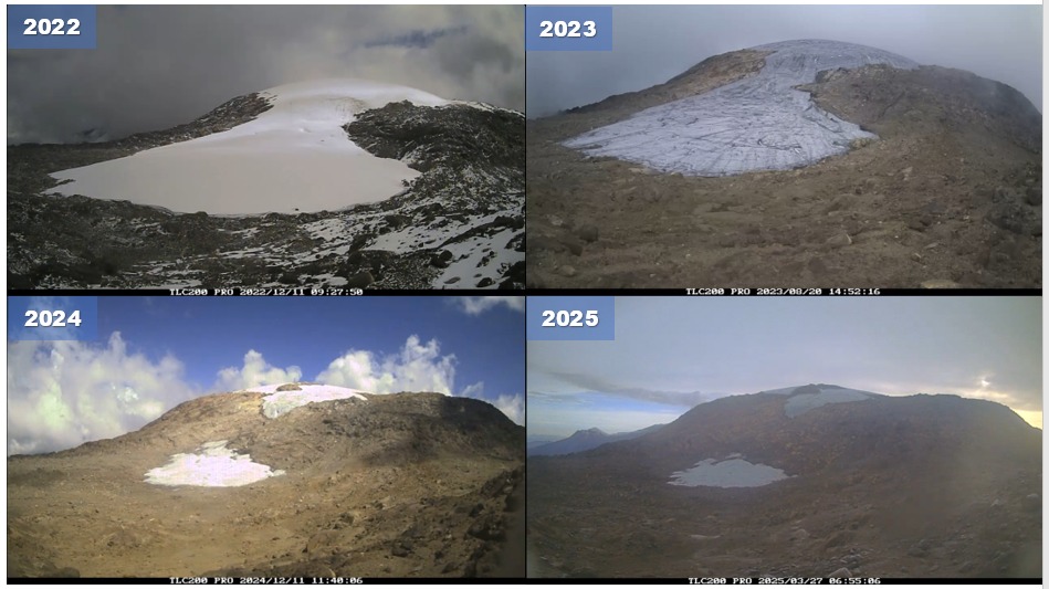 Fotografía. Comparativas de la cámara de foto seguimiento instalada en el sector del glaciar El Hongo del Nevado Santa Isabel. Autor IDE