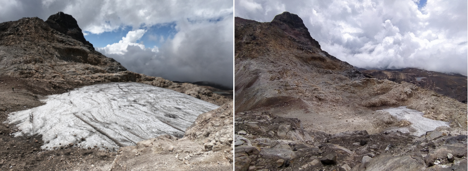 Fotografías. Cambios de área en el glaciar Cuadrado