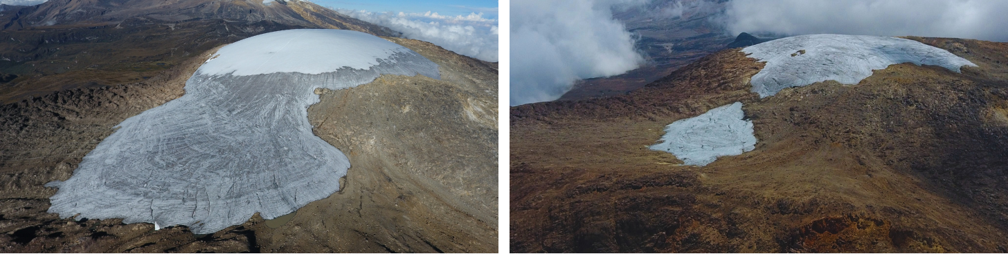 Fotografías. Cambios de área en el glaciar El Hongo