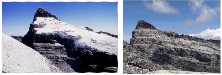 Glaciar Campanillas 1988 (izquierda) y 2024 (derecha)