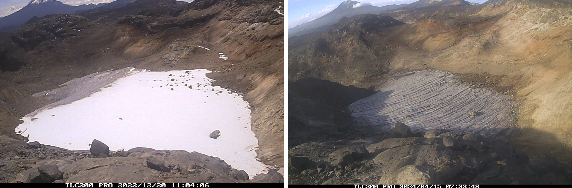 Fotografías. Glaciar Laguna Verde entre 2022 y 2024