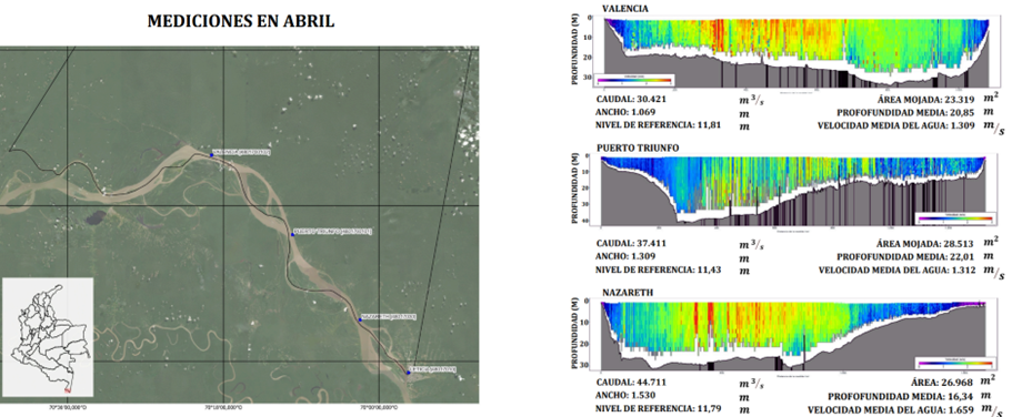 Ubicación espacial de las estaciones hidrológicas Iquitos y Santa Rosa, sobre el río Amazonas. 