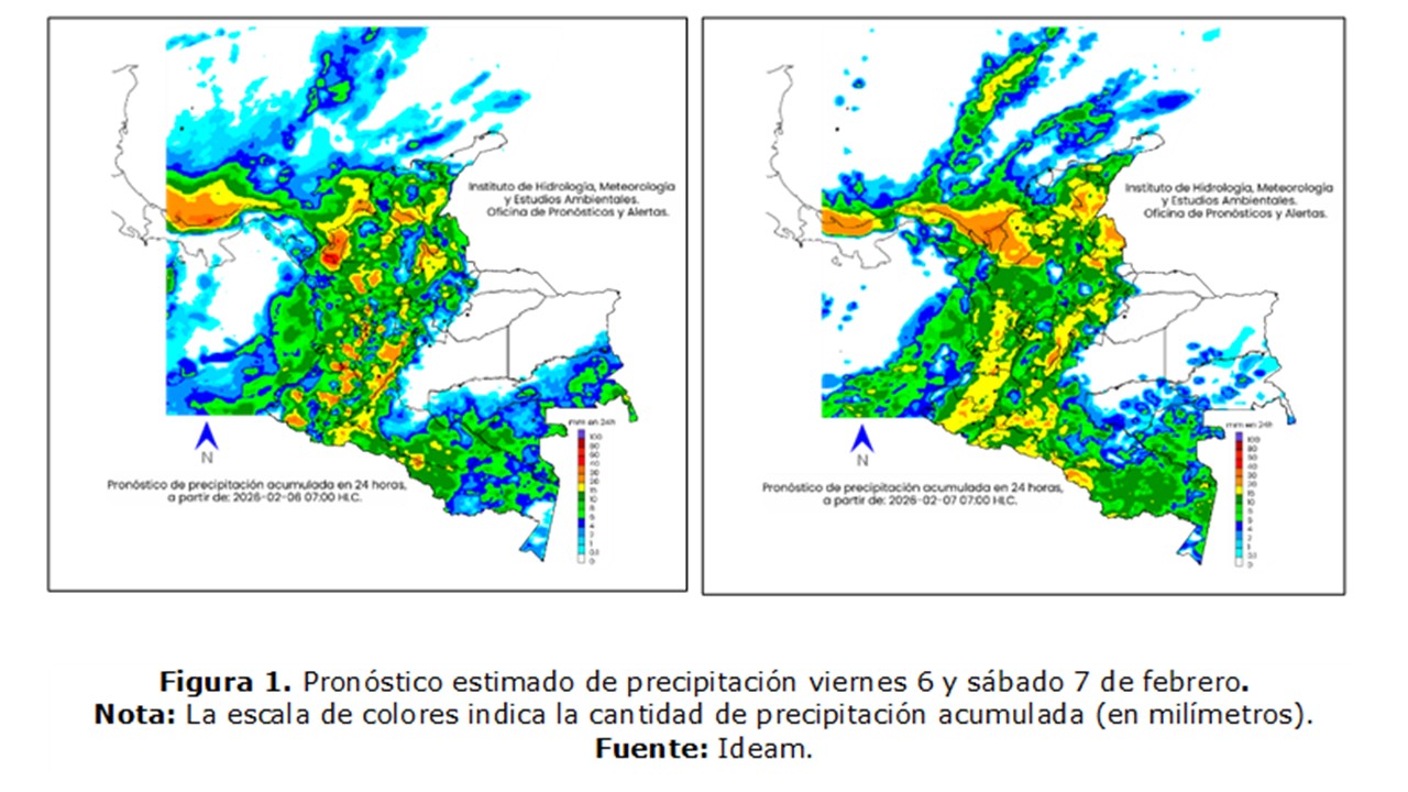 pronóstico estimado de precipitación para los días viernes 6 y sábado 7 de febrero.
