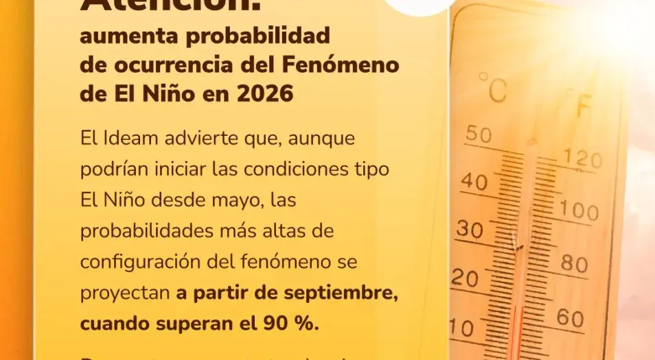 Ideam y Minambiente alertan de 90% de probabilidad de llegada del fenómeno de El Niño para septiembre de 2026
