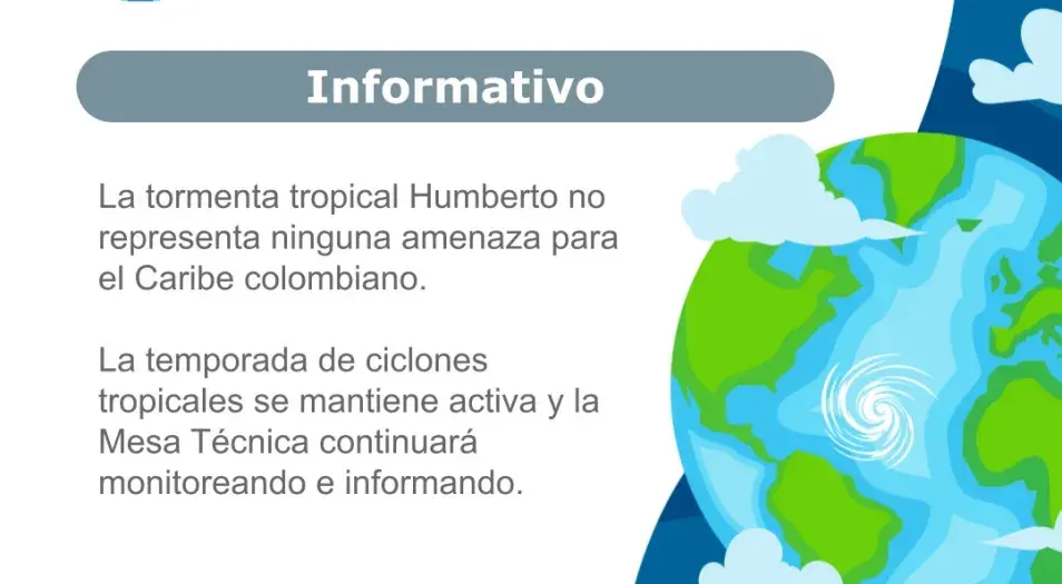 La tormenta tropical Humberto no tendrá influencia directa sobre Colombia.  
