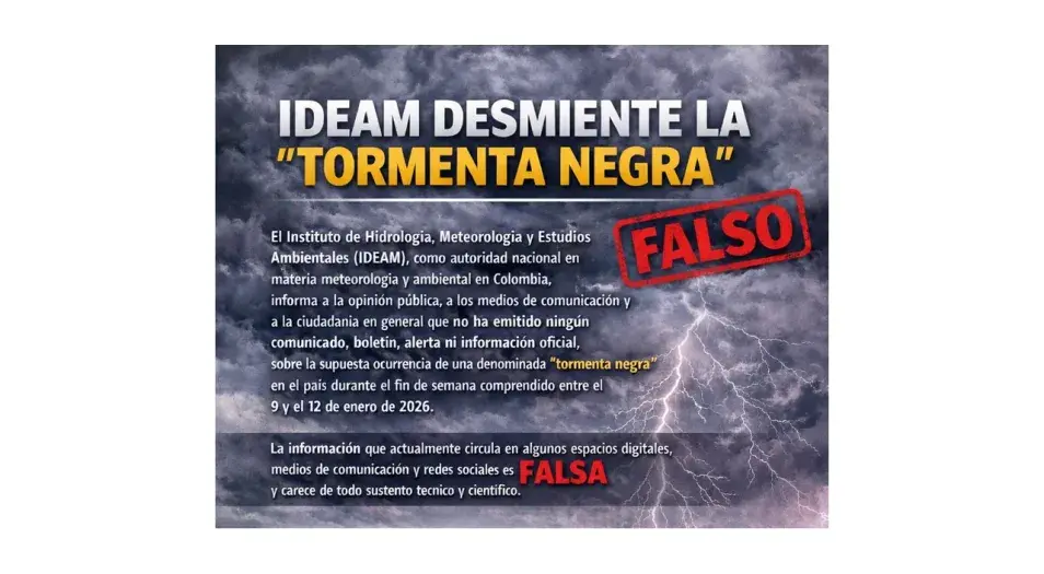 Ideam desmiente la "Tormenta Negra" en Colombia 
