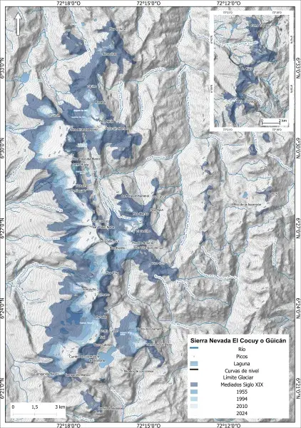 Evolución del área glaciar de la Sierra Nevada El Cocuy o Guicán, desde mediados del siglo XIX hasta 2024