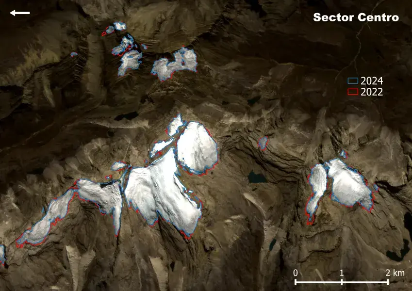 Figura. Sector Centro, Sierra Nevada El Cocuy o Güicán. Imagen base Planetscope 2024. Autor IDEAM