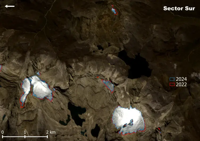 Figura. Sector Sur, Sierra Nevada El Cocuy o Güicán. Imagen base Planetscope 2024. Autor IDEAM